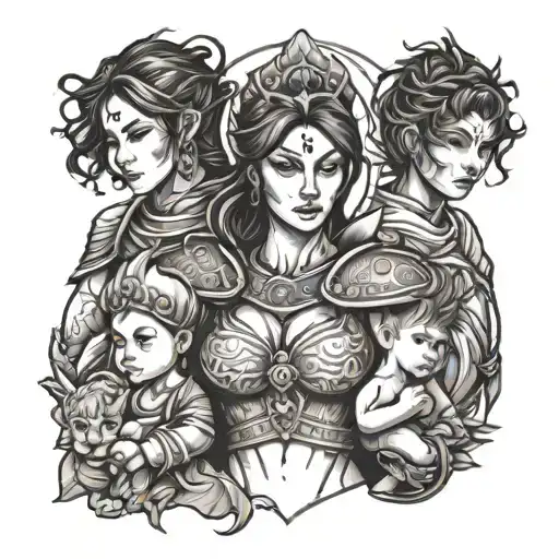 Strong Woman Warrior Mother Two Sons