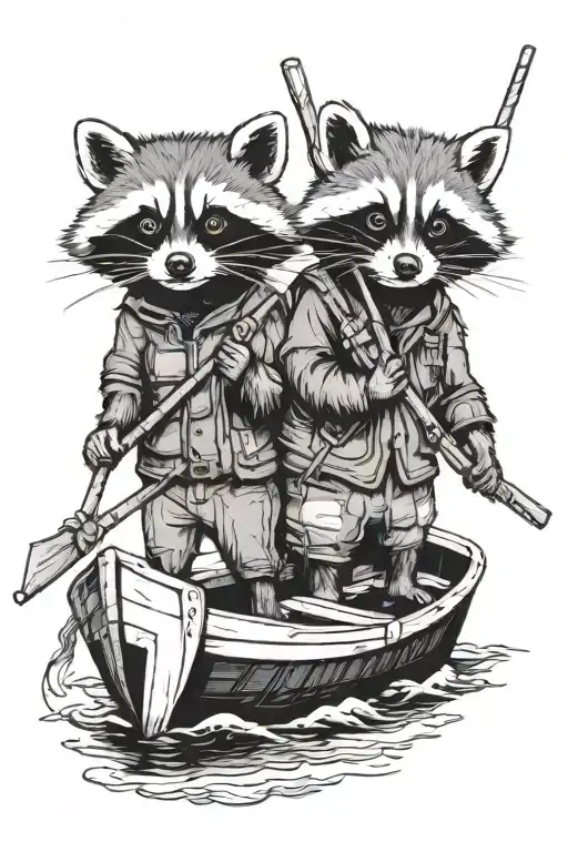 2 Racoon Friends Fishing In A Boat One At Each End