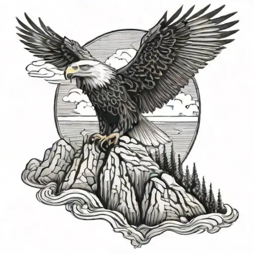 A Majestic Eagle Soaring Over A Cliff Jumping Scene