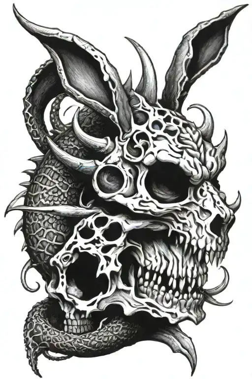 Dragon And Rabit Head Skull 1999