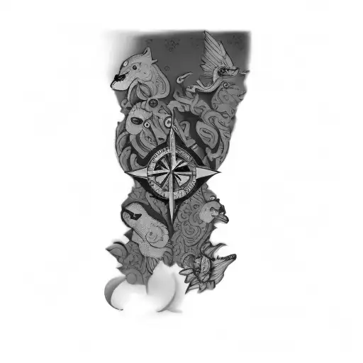 A Group Of Animals With A Compass In The Middle