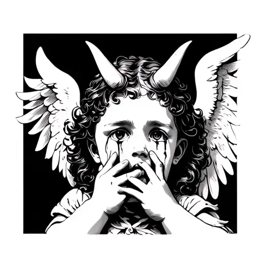 Cherub Angel Crying With Devil Horns