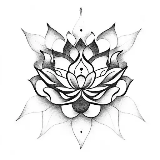 Elegant Blackwork Tattoo Of A Lotus Flower With A Sanskrit Word For 'Creativity'