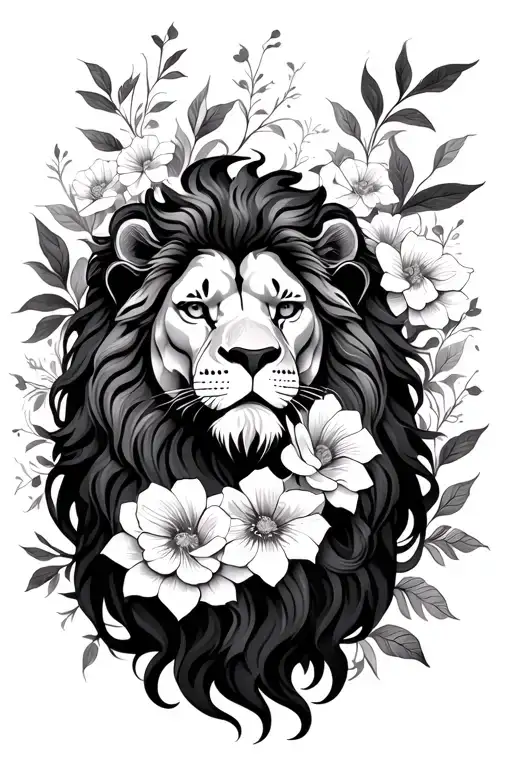 Lion Body With Flowers Intertwined