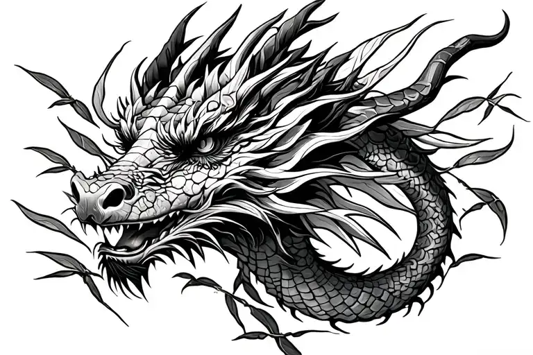 Frontface Dragon With Bamboo Leaves