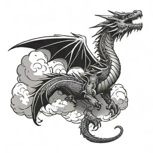 Dragon And Cloud Filled Sky