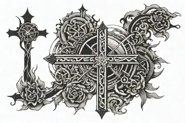 Make Me A Cross Tattoo With The Sun Rising And The Bottom Of The Cross Have A More Samurai Bottom