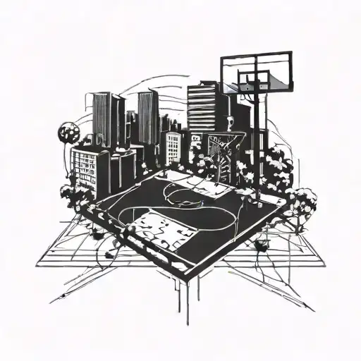 Basketball Court With Real Estate Buildings As The Court Lines
