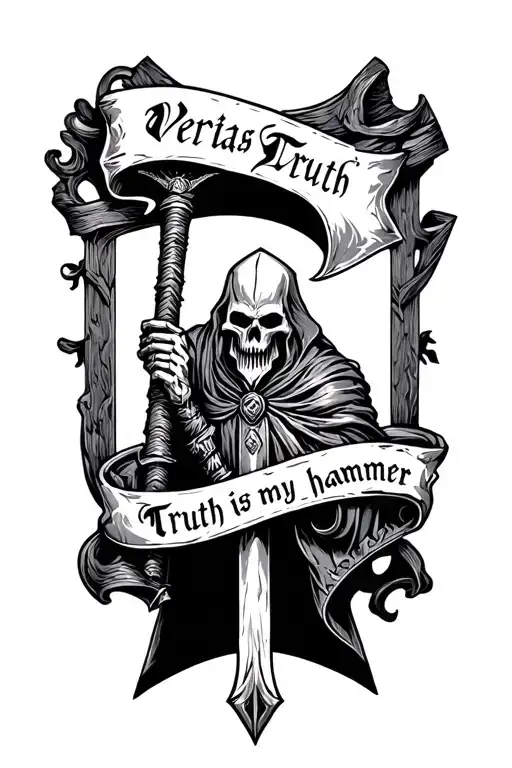 Warhammer With Banner That Says Veritas Truth Is My Hammer