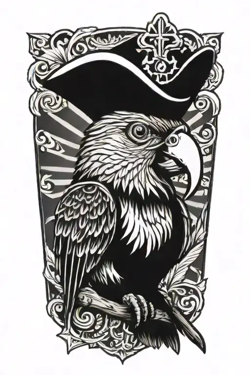 Sailor Jerry Style Parrot With Pirate Hat