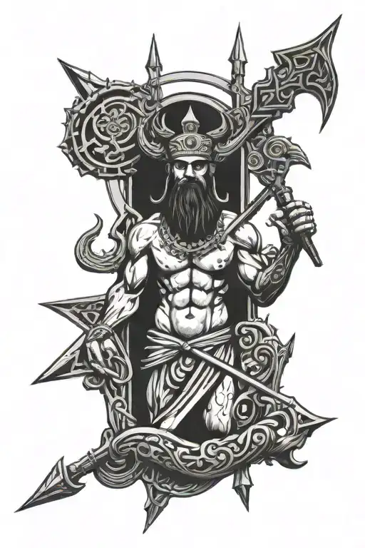 Greek Muthologi With Poseidons Trident Surrounded