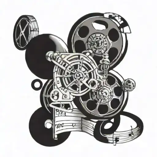 A Film Reel Intertwined With Musical Notes And Historical Symbols