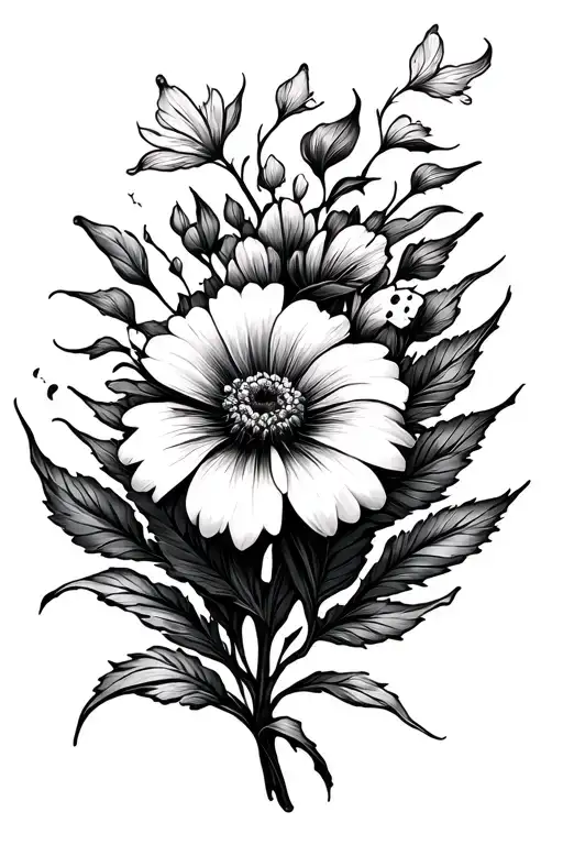 33 Number Stylized Freehand Side And Petals Flying Around Without The Flower