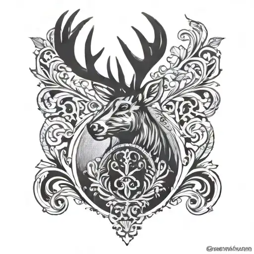 Combine The Queen Of Spades Symbol With A Stag Silhouette In A Dynamic Composition