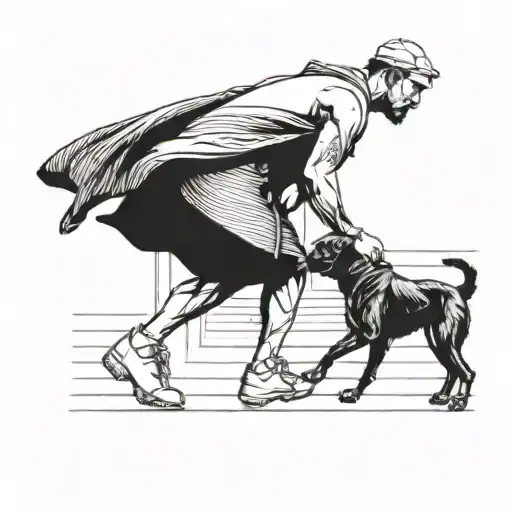 Sporty Dressed Man Walking Side By Side With His Boxer Dog From Behind