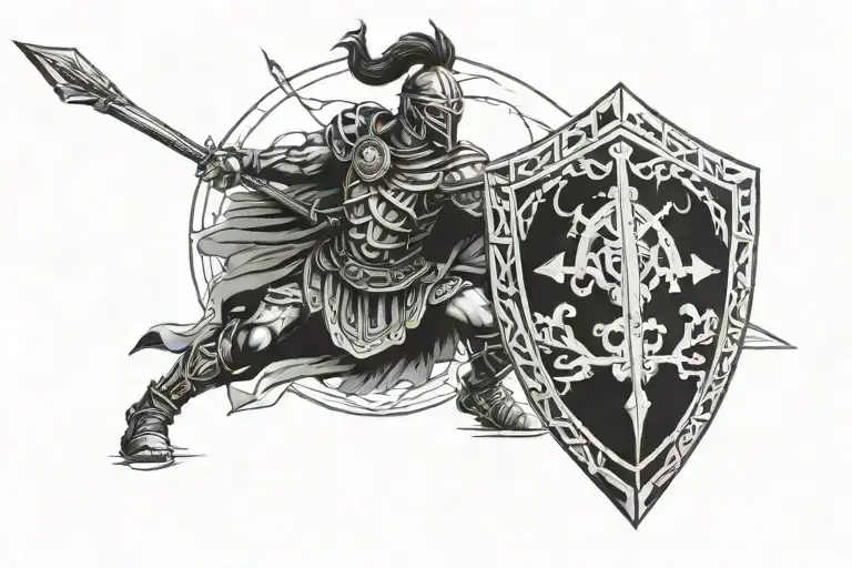 Warrior With A Shield Blocking Wind And Arrows