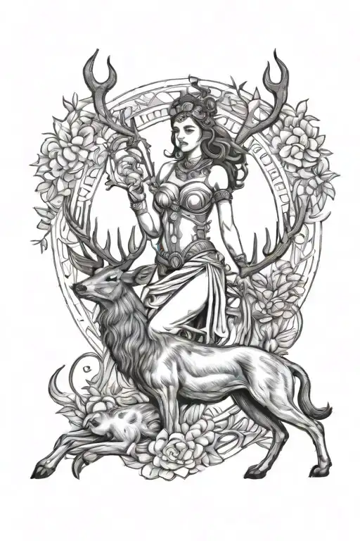 Artemis With Stag And Hunting Dogs