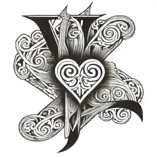 A Intertwined Heart Design With The Initials 'V' And 'S' Hidden Within The Lines