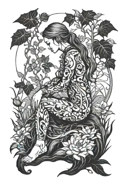 Nature Kneeling Woman