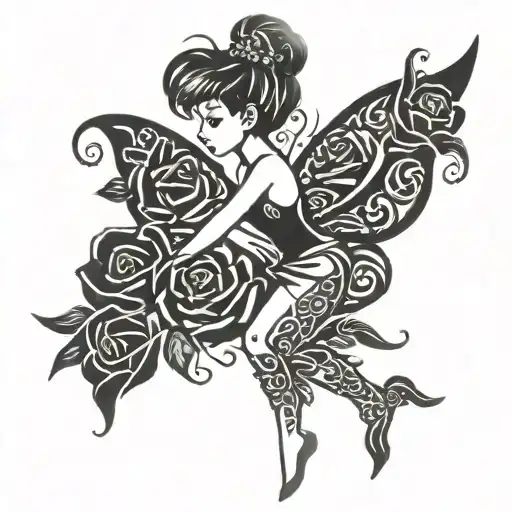 Tinker Bell Silhouette Made Of Roses