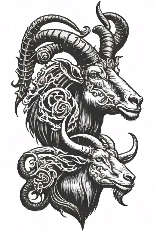 Satanic Goat With Adan And Eve Over The Horns