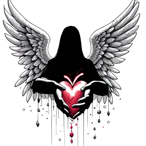 Hand And A Heart Floating And Behind A Shadow Of An Angel