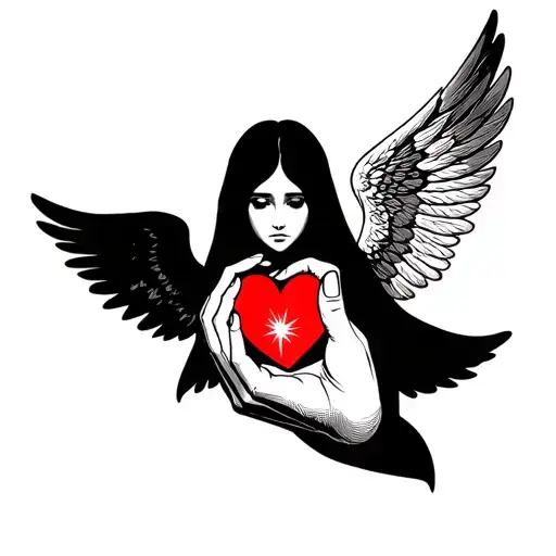 Hand And A Heart Floating And Behind A Shadow Of An Angel