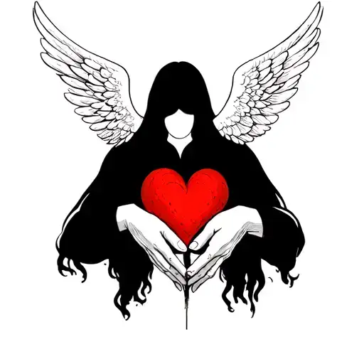 Hand And A Heart And A Angel Shadow Behind Them