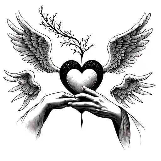 Hand And A Heart And A Angel Shadow Behind Them