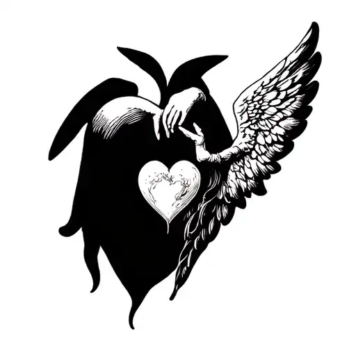 Hand And A Heart And A Angel Shadow Behind Them