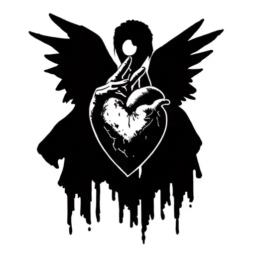 Hand And A Black Heart And A Angel Shadow Behind Them