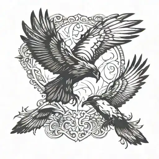 Two Ravens Huginn And Muninn Flying