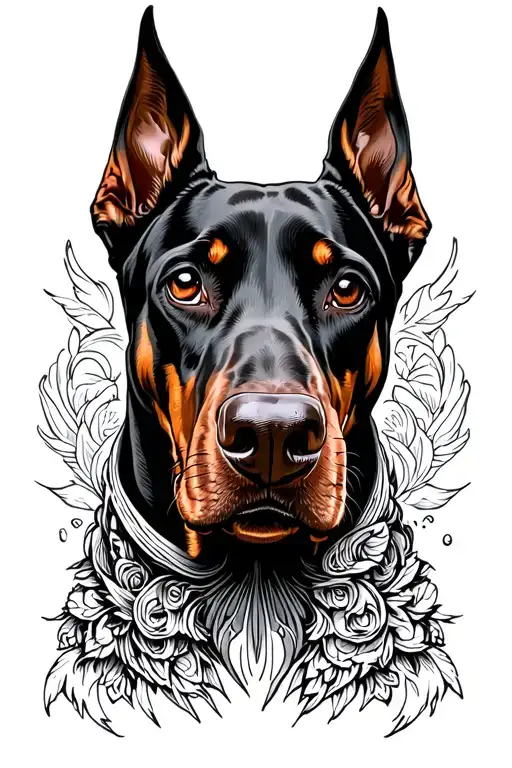 Dobermann Head Blackwork Design Featuring