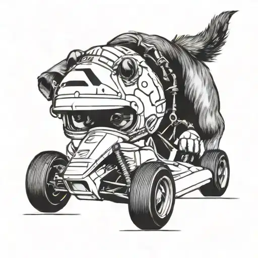 Incorporate A Dog Wearing A Formula 1 Helmet And Driving A Soccer Ball Like A Car
