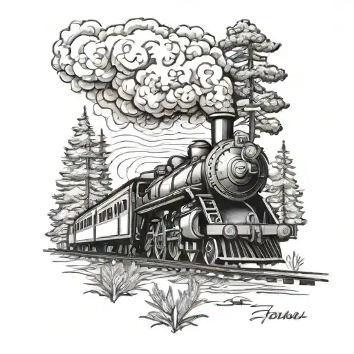 Steam Train In Redwood Trees