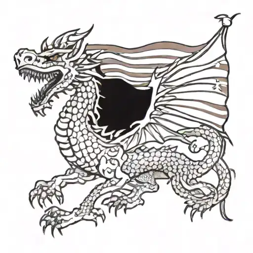 Hungarian Dragon With American Flag Tattoo Design