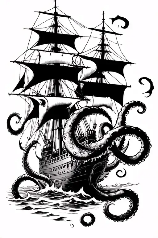 Kraken Attacking A Ship