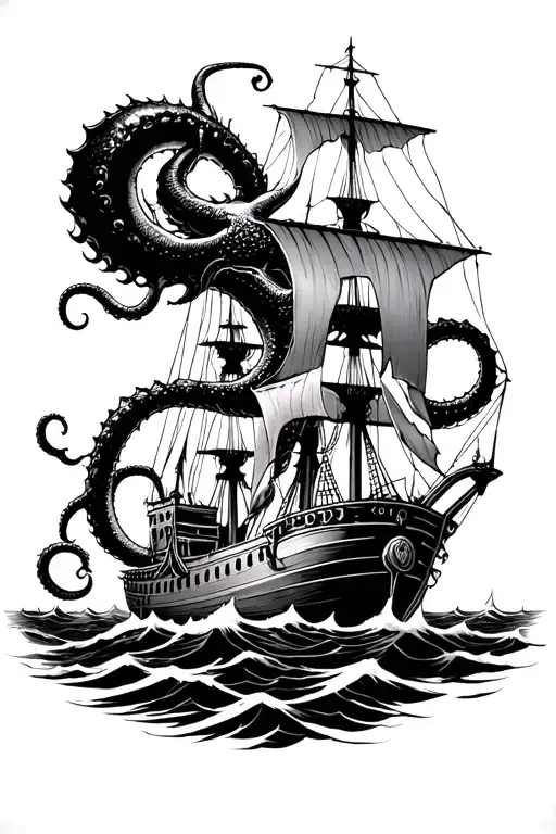 Kraken Attacking A Ship
