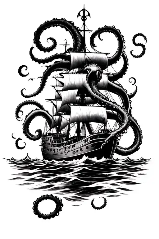 Kraken Attacking A Ship