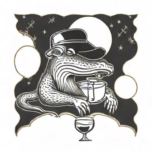 A Platypus Sipping A Martini Under A Crescent Moon