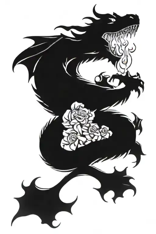 Dragon Breathing Fire With Flowers Growing