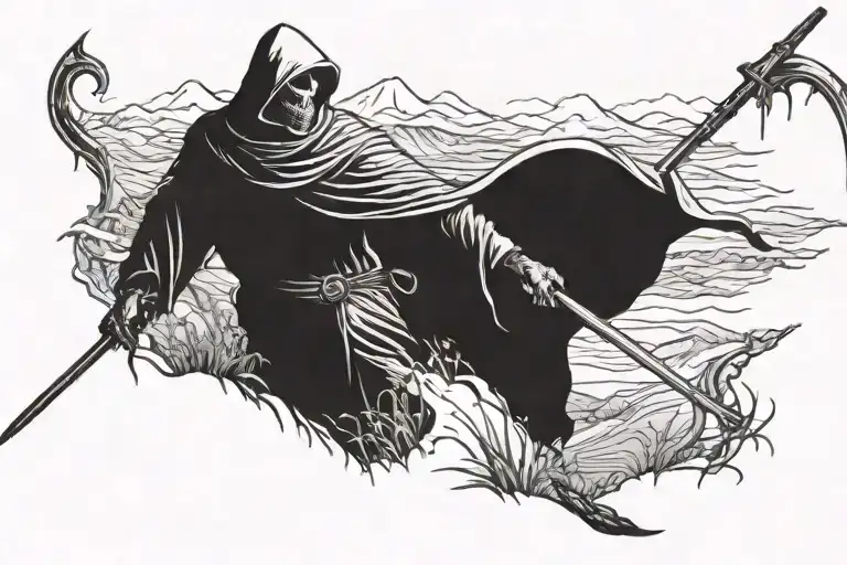 The Reaper Without A Face Holding A Scythe Walking Across The Valley Of Death