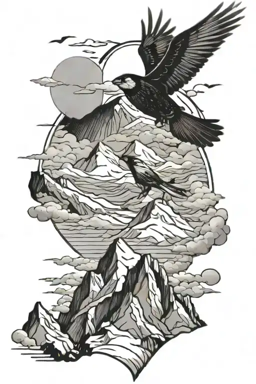 Snow Mountains Birds Flying