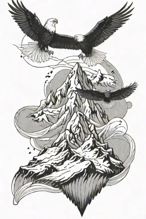 Snow Mountains With Snow Falling And Ice Eagles Flying