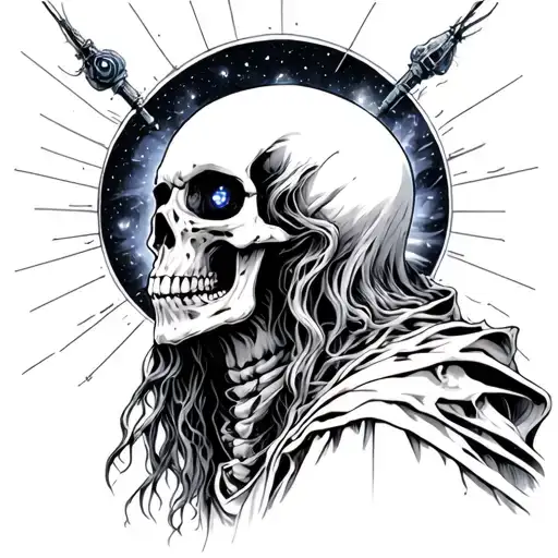 Skeleton Ghost Assassin That's Connected To The Universe And Has Soul Seeing Eyes Tattoo
