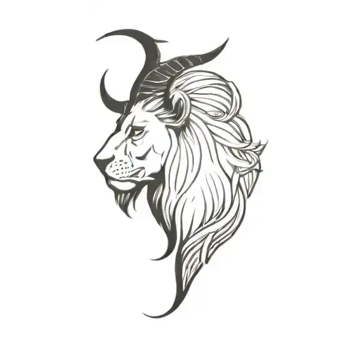 Lion And Goat Head With Long Horns