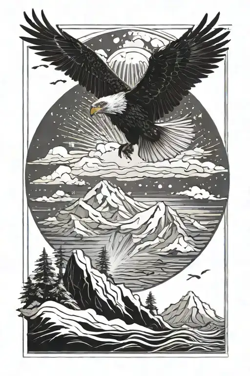 Ice Island With Snow Falling And Ice Eagles Flying
