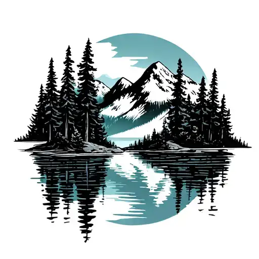 Simple Trees And Lake Surrounded By Mountains