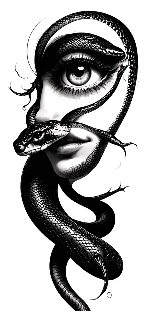 Womens Face With A Snake Coming From Her Eye Tattoo