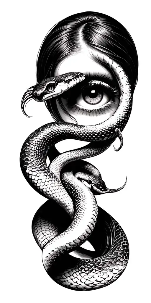 Womens Face With A Snake Coming Ou Of Her Eye Tattoo